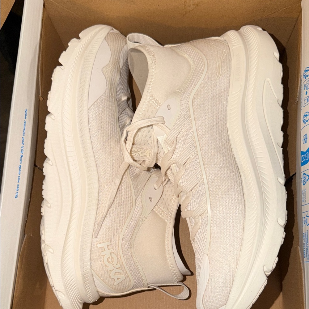 Hoka Cream Knit Running Sneakers